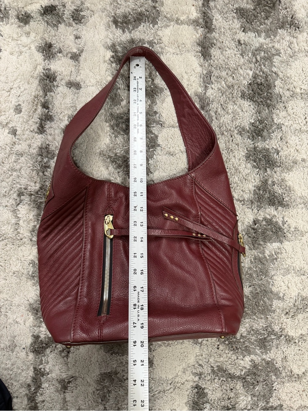 Oryany Burgundy Leather Hobo Shoulder Bag Chevron Stitch + Dust Bag - Picture 2 of 15